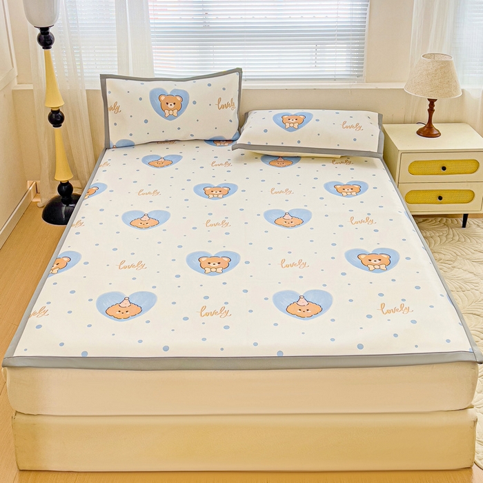 91家纺网 家纺一手货源 找家纺 （总）富馨莱 2025新款平铺款冰藤印花凉席A类抗菌冰丝席支持定制尺寸