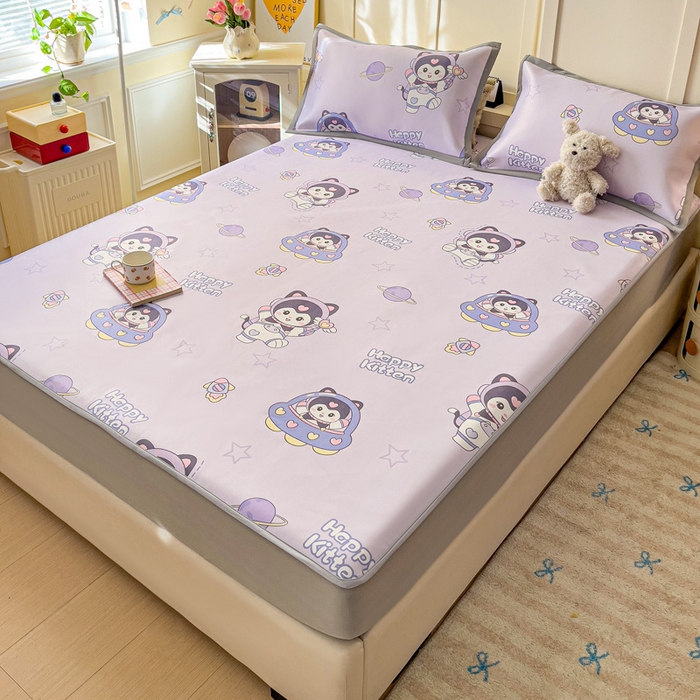 91家纺网 家纺一手货源 找家纺 富馨莱 2025新款床笠款冰藤印花凉席A类抗菌冰丝席支持定制尺寸 淘气喵