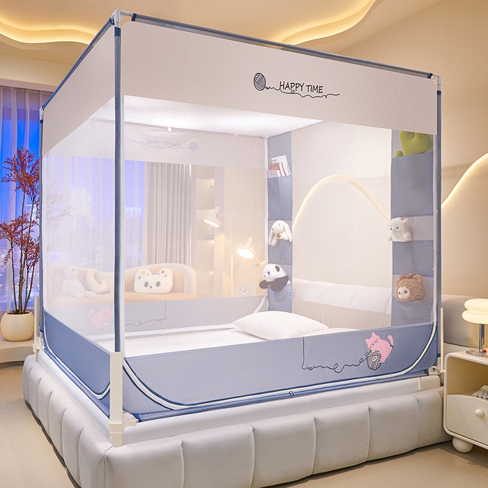 91家纺网 家纺一手货源 找家纺 （总）青竹苑 2025新款围栏支架口袋款坐床防摔蚊帐