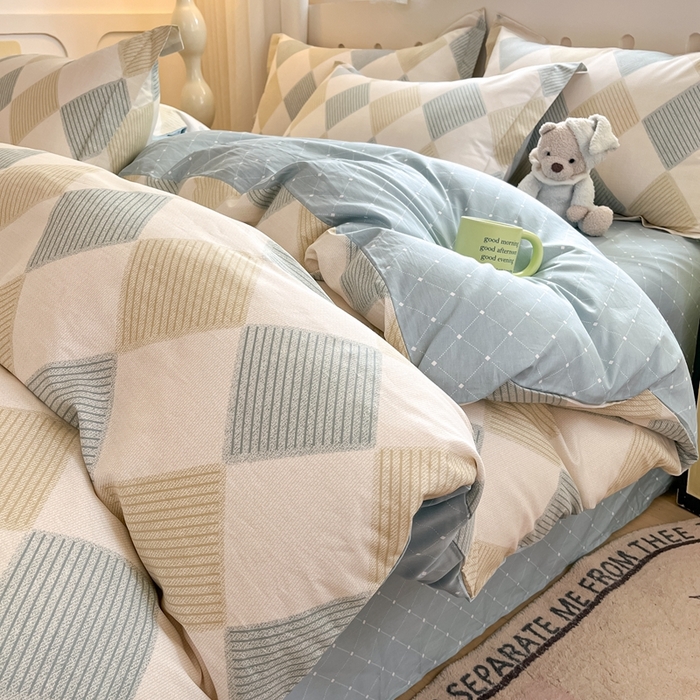 91家纺网 家纺一手货源 找家纺 大吉 2025新款100全棉纯棉喷气小清新被套四件套纯棉三件套床笠四件套单被套单枕套 向往