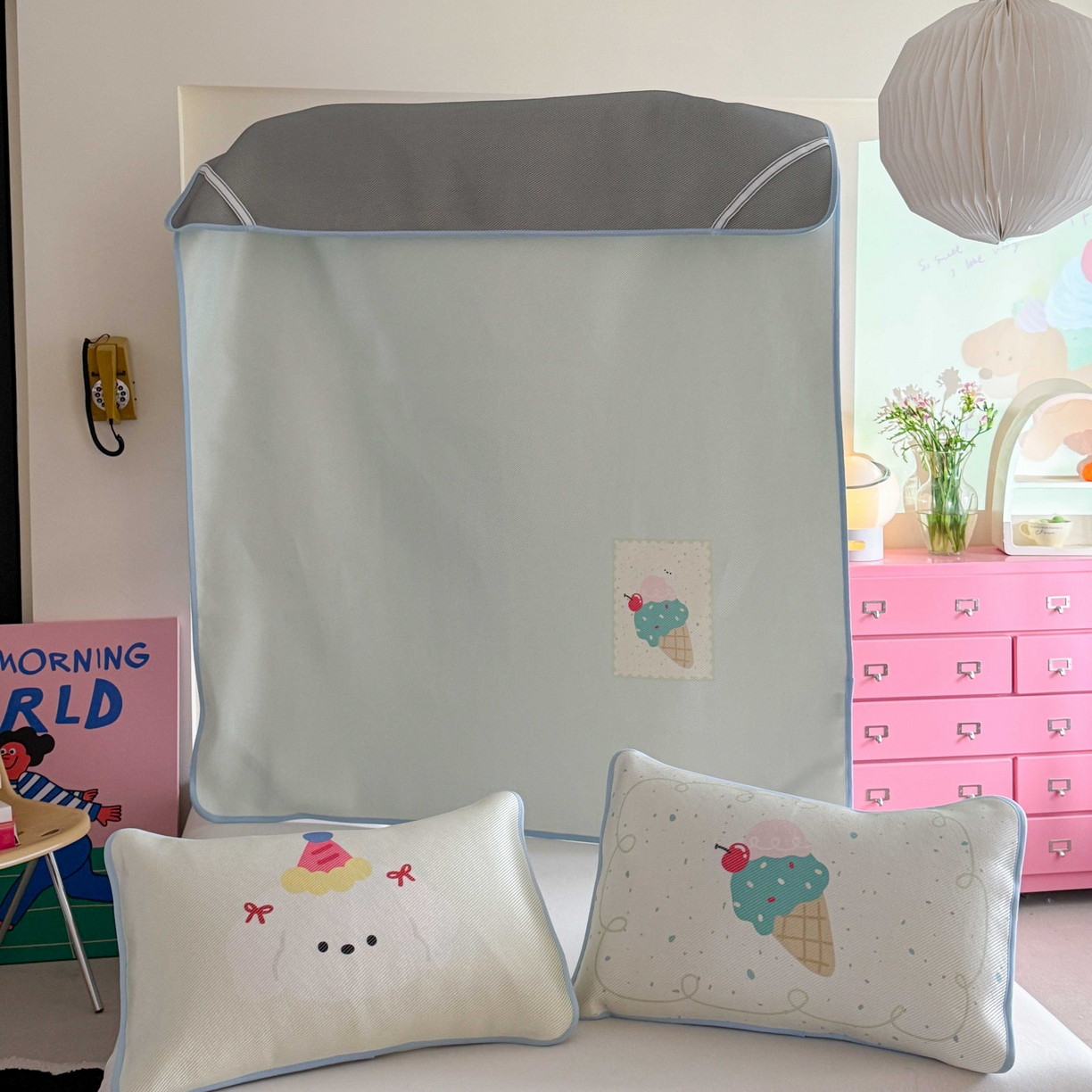 91家纺网 家纺一手货源 找家纺 美乐迪家纺 2025新款数码印花养生冰藤凉席 冰淇淋