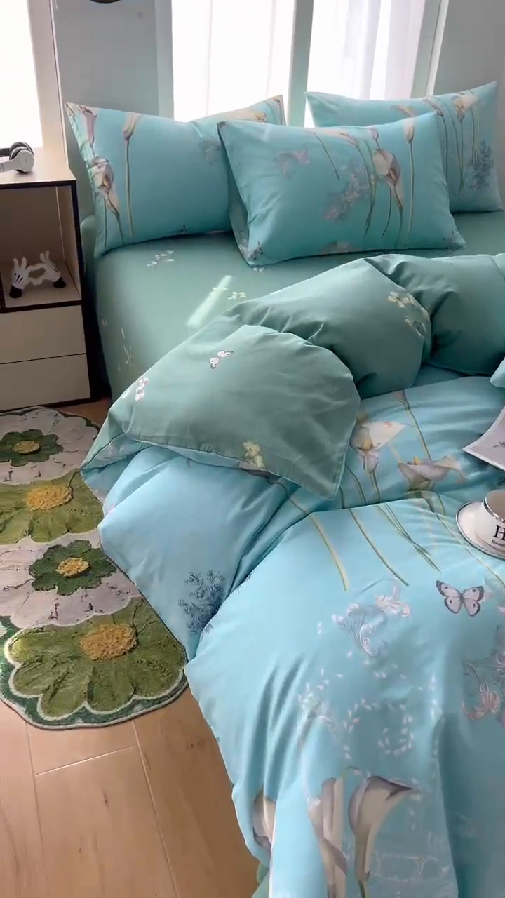 91家纺网 家纺一手货源 找家纺 黛妮雅 2025新款AB版全棉印花单被套床单枕套 百合情缘