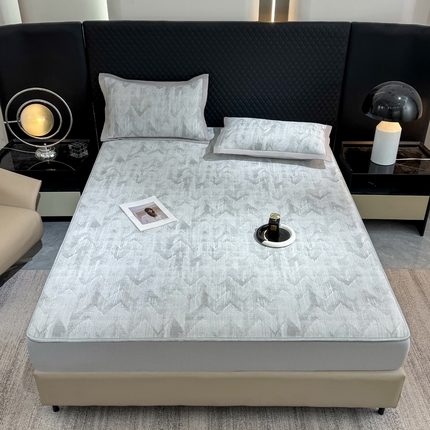 伊人坊 2025新款PE高分子乙纶提花凉感凉席床席款床笠款 山溪-灰（床笠款）