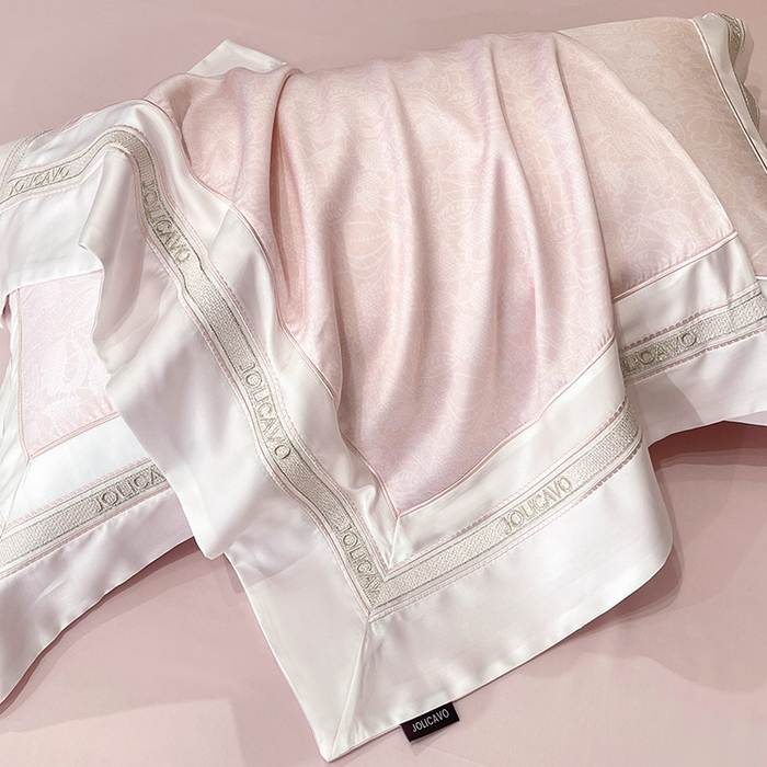 91家纺网 家纺一手货源 找家纺 高端轻奢A类母婴级兰精天丝全工艺刺绣四件套高端真丝夏季丝滑裸睡床上用品  维曼-香颂粉