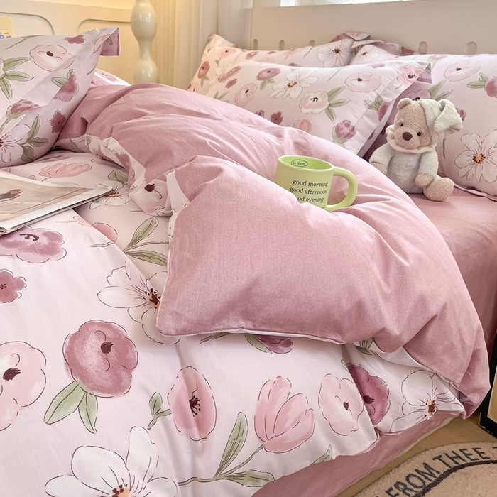 91家纺网 家纺一手货源 找家纺 大吉 2025新款100全棉纯棉喷气小清新被套四件套纯棉三件套床笠四件套单被套单枕套 幸福时光