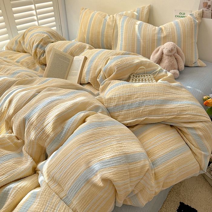 91家纺网 家纺一手货源 找家纺 田野2025新款全棉皱皱纱四件套 时予-桔兰