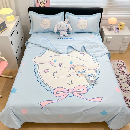 2025新款正版授权A类大版数码印花三丽鸥可机洗1200D冰丝凉席席子凉席可组合针织棉夏被四件套-平铺款 平铺款-幸福大耳狗