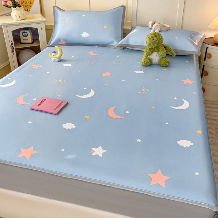 91家纺网 家纺一手货源 找家纺 富馨莱 2025新款床笠款冰藤印花凉席A类抗菌冰丝席支持定制尺寸 星空