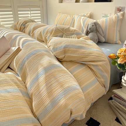 田野2025新款全棉皱皱纱四件套 时予-桔兰