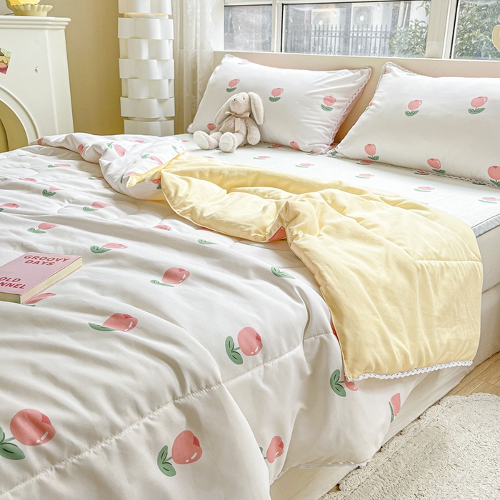 91家纺网 家纺一手货源 找家纺 慕尚家纺 2025新款水洗棉花边工艺羽丝棉卡通系列夏被 郁金香