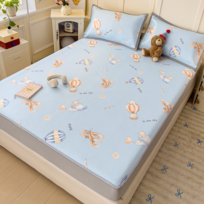 91家纺网 家纺一手货源 找家纺 富馨莱 2025新款床笠款冰藤印花凉席A类抗菌冰丝席支持定制尺寸 星空探险家