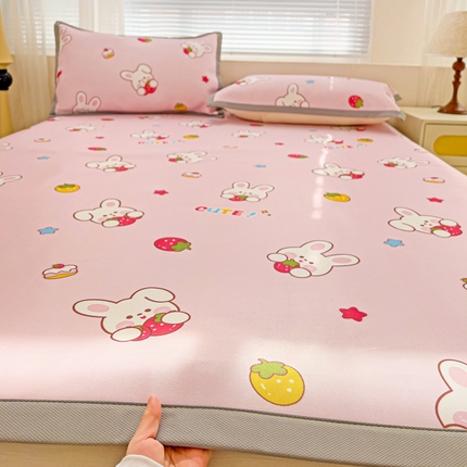 富馨莱 2025新款平铺款冰藤印花凉席A类抗菌冰丝席支持定制尺寸 甜心兔