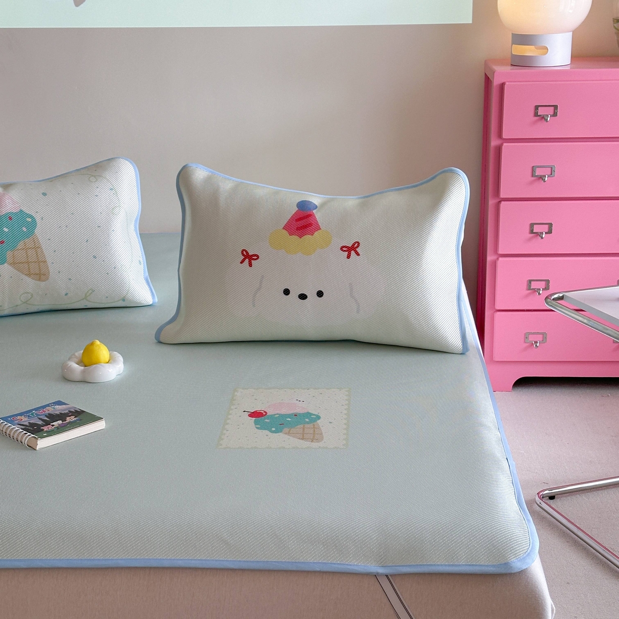 91家纺网 家纺一手货源 找家纺 美乐迪家纺 2025新款数码印花养生冰藤凉席 冰淇淋