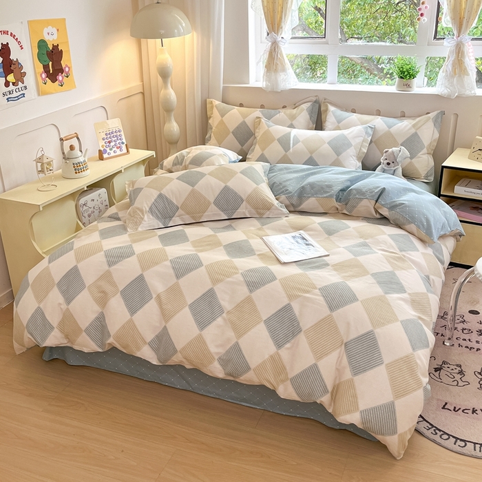 91家纺网 家纺一手货源 找家纺 大吉 2025新款100全棉纯棉喷气小清新被套四件套纯棉三件套床笠四件套单被套单枕套 向往