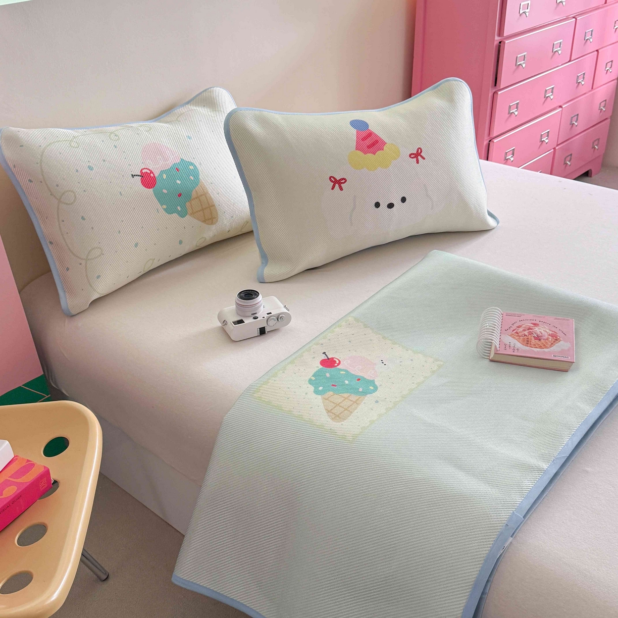 91家纺网 家纺一手货源 找家纺 美乐迪家纺 2025新款数码印花养生冰藤凉席 冰淇淋