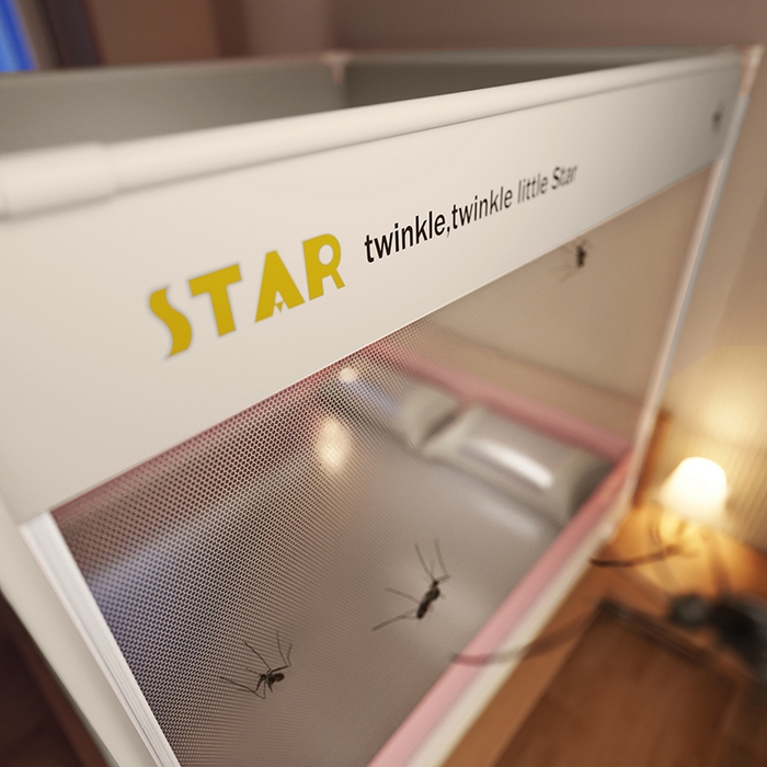 91家纺网 家纺一手货源 找家纺 青竹苑 2025新款无印字母三门坐床床笠底防摔蚊帐 星星