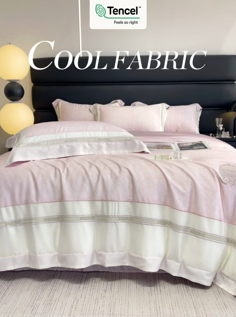 91家纺网 家纺一手货源 找家纺 高端轻奢A类母婴级兰精天丝全工艺刺绣四件套高端真丝夏季丝滑裸睡床上用品  维曼-香颂粉