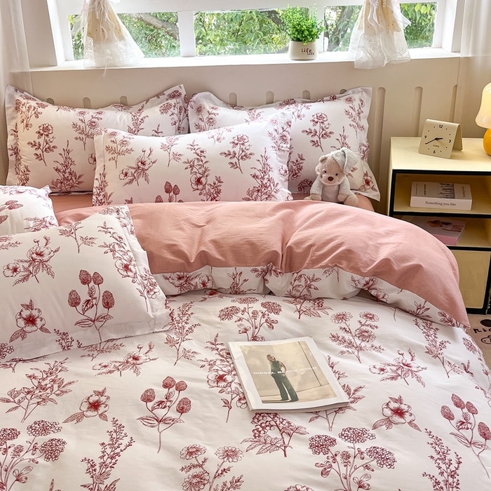 91家纺网 家纺一手货源 找家纺 大吉 2025新款100全棉纯棉喷气小清新被套四件套纯棉三件套床笠四件套单被套单枕套 繁花