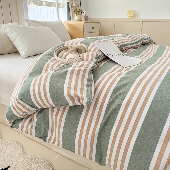 91家纺网 家纺一手货源 找家纺 首爱家纺 2025新款色织老粗布四件套全棉四件套纯棉四件套 春燕