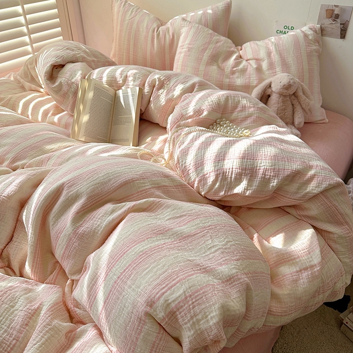 91家纺网 家纺一手货源 找家纺 （总）田野2025新款全棉皱皱纱四件套