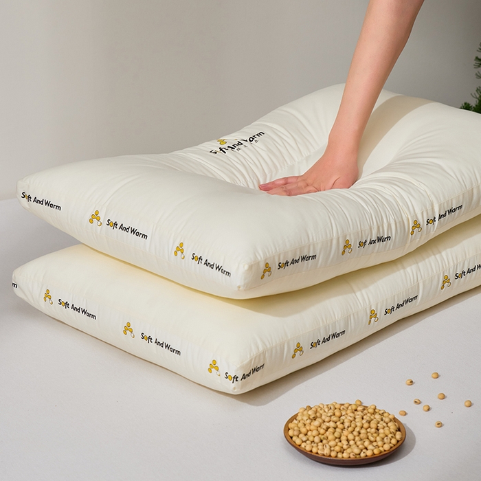 91家纺网 家纺一手货源 找家纺 昕科 2025新款全棉A类大豆纤维立体安睡枕头-高中低款-纯棉大豆纤维枕芯 大豆立体安睡-中枕