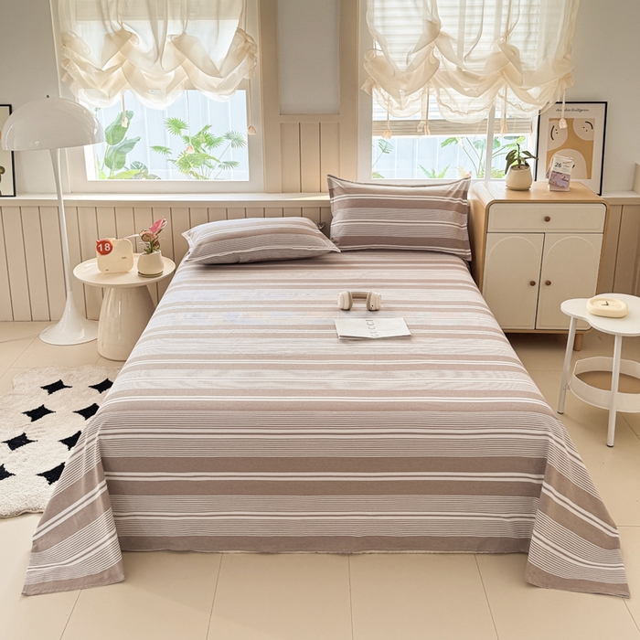 91家纺网 家纺一手货源 找家纺 首爱家纺 2025新款色织老粗布床单老粗布凉席三件套 咖格