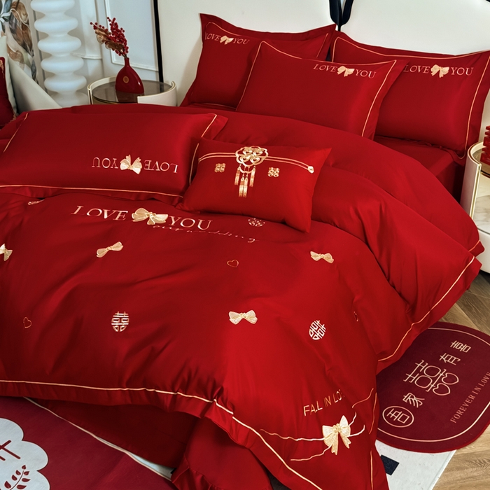 91家纺网 家纺一手货源 找家纺 （总）菲儿2025新款臻丝绸刺绣婚庆四件套