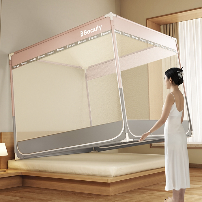 91家纺网 家纺一手货源 找家纺 （总）青竹苑 2025新款无印字母三门坐床床笠底防摔蚊帐