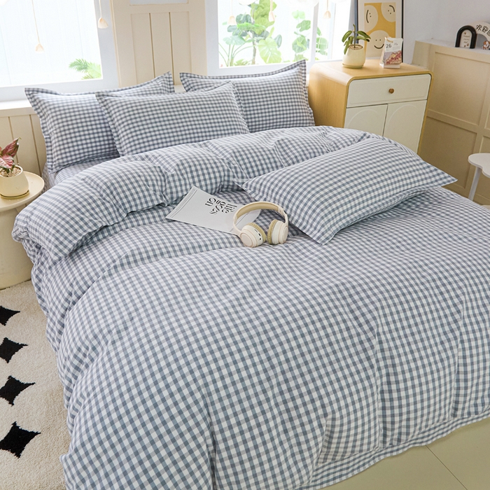 91家纺网 家纺一手货源 找家纺 首爱家纺 2025新款色织老粗布四件套全棉四件套纯棉四件套 淡墨