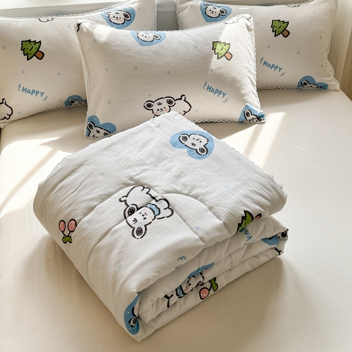 91家纺网 家纺一手货源 找家纺 慕尚家纺 2025新款水洗棉花边工艺羽丝棉卡通系列夏被 淘气狗