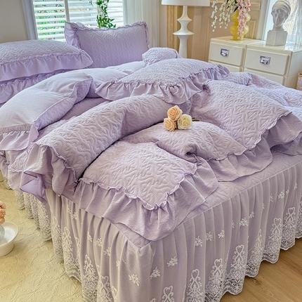 91家纺网 家纺一手货源 找家纺 （总）2025新款A类华夫格大豆棉床裙四件套-梦幻花园