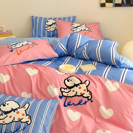 花言狐语 2025新款13372全棉印花毛巾绣四件套（提供买家秀） 奔跑小狗