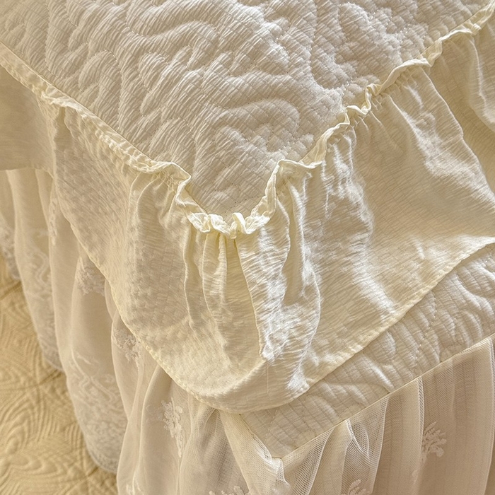 91家纺网 家纺一手货源 找家纺 （总）2025新款A类华夫格大豆棉床裙四件套-梦幻花园