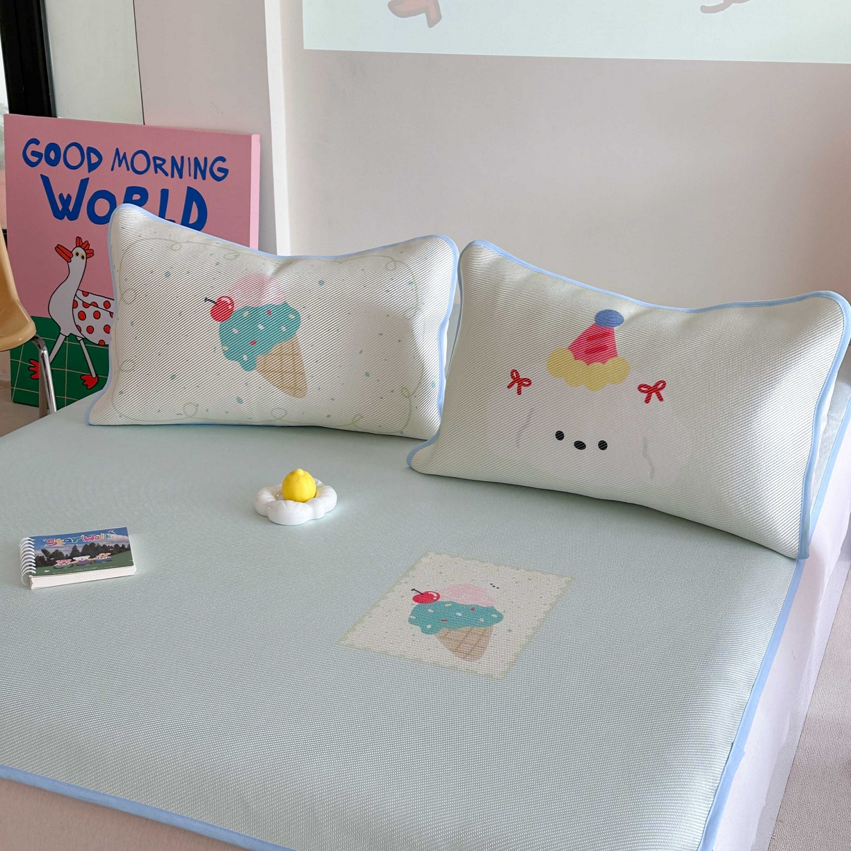 91家纺网 家纺一手货源 找家纺 美乐迪家纺 2025新款数码印花养生冰藤凉席 冰淇淋