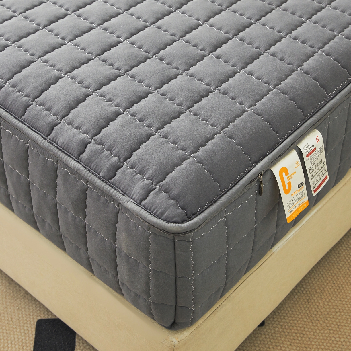 91家纺网 家纺一手货源 找家纺 欧邦 2025新款可拆卸六面全包夹棉床笠 五面夹棉-深灰