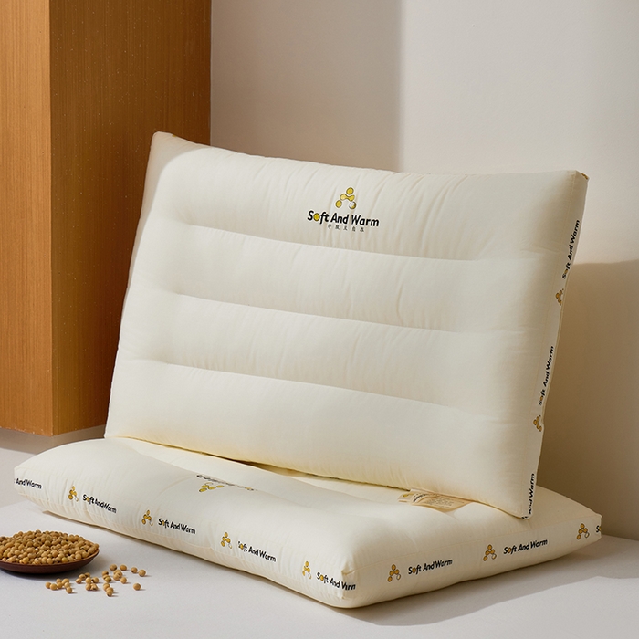 91家纺网 家纺一手货源 找家纺 昕科 2025新款全棉A类大豆纤维立体安睡枕头-高中低款-纯棉大豆纤维枕芯 大豆立体安睡-低枕