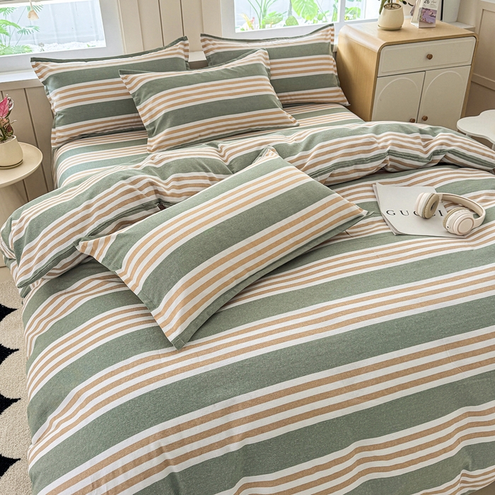 91家纺网 家纺一手货源 找家纺 首爱家纺 2025新款色织老粗布四件套全棉四件套纯棉四件套 春燕