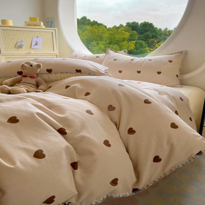 91家纺网 家纺一手货源 找家纺 葡萄家 2025爆款高克重彩色三角针A类针织双层纱四件套 提供买家秀 玖在心