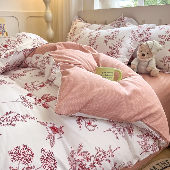 91家纺网 家纺一手货源 找家纺 大吉 2025新款100全棉纯棉喷气小清新被套四件套纯棉三件套床笠四件套单被套单枕套 繁花