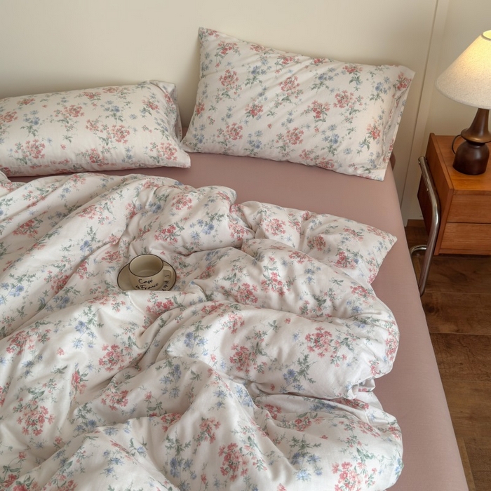 91家纺网 家纺一手货源 找家纺 曲之慕2025新款A类母婴级有氧全棉纯棉双层纱印花四件套 芳若-米