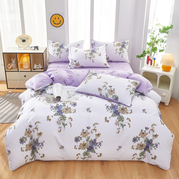 91家纺网 家纺一手货源 找家纺 黛妮雅 2025新款AB版全棉印花单被套床单枕套 陌上花开紫