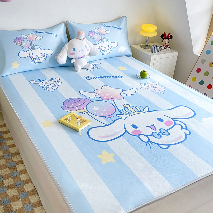 91家纺网 家纺一手货源 找家纺 米帛家纺 2025新款 A类大版三丽鸥冰藤席-床笠款 气球玉桂狗