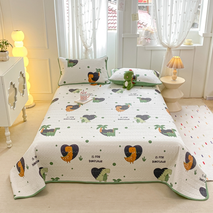 91家纺网 家纺一手货源 找家纺 顺顺家纺 2025新款全棉卡通夹棉床盖 Q版恐龙