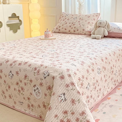 顺顺家纺 2025新款全棉卡通夹棉床盖 花枝夜梦