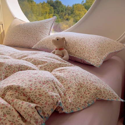 葡萄家 2025爆款高克重彩色三角针A类针织双层纱四件套 提供买家秀 小森屿