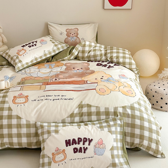 91家纺网 家纺一手货源 找家纺 花言狐语 2025新款全棉13372卡通大版数码印花四件套（提供买家秀） 快乐时光