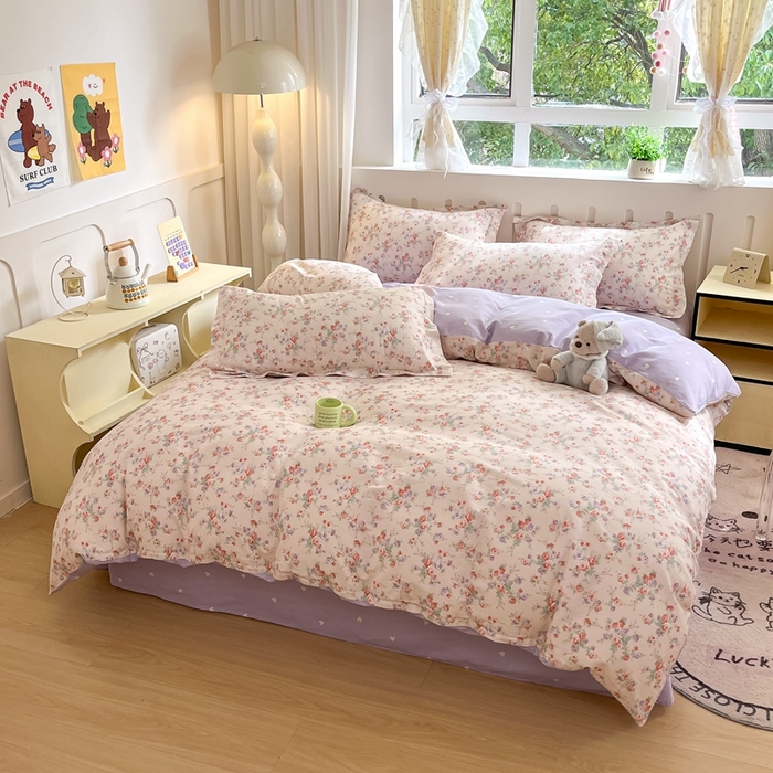 91家纺网 家纺一手货源 找家纺 大吉 2025新款100全棉纯棉喷气小清新被套四件套纯棉三件套床笠四件套单被套单枕套 花语蔷薇