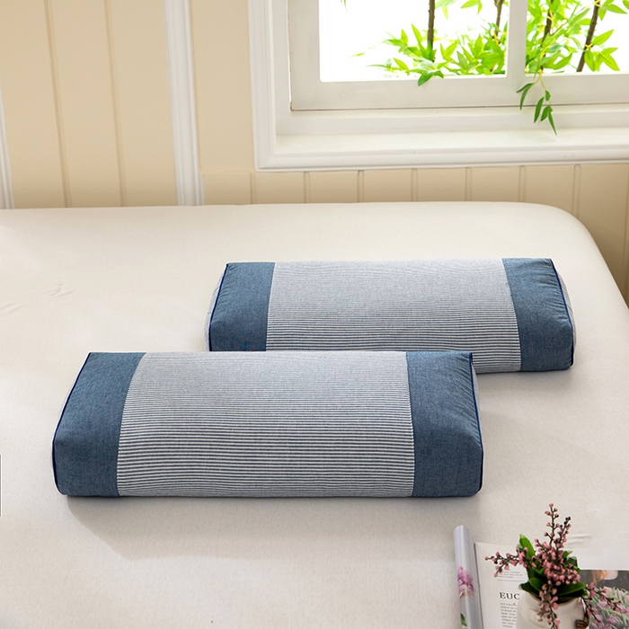 91家纺网 家纺一手货源 找家纺 九州枕芯2025新款水洗棉条纹荞麦枕枕头枕芯 蓝色20x50x8cm/只