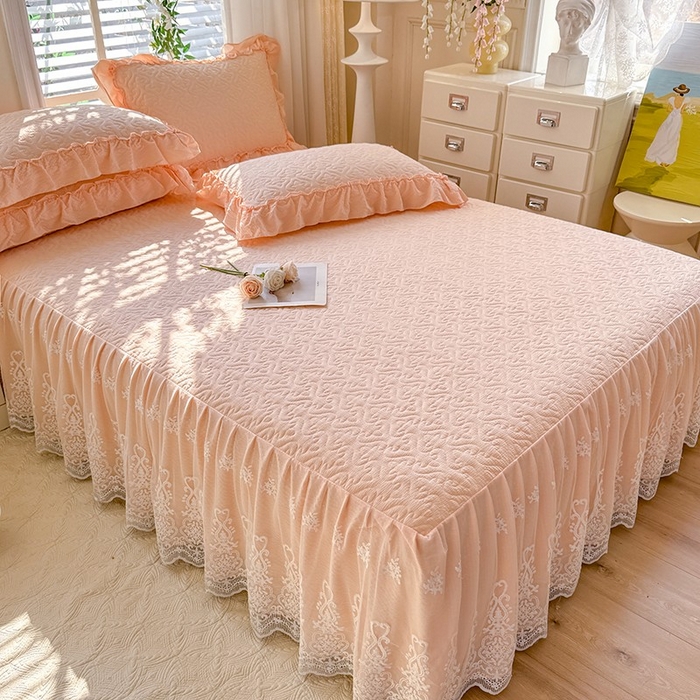 91家纺网 家纺一手货源 找家纺 2025新款A类华夫格大豆棉床裙四件套-梦幻花园 梦幻花园-玉