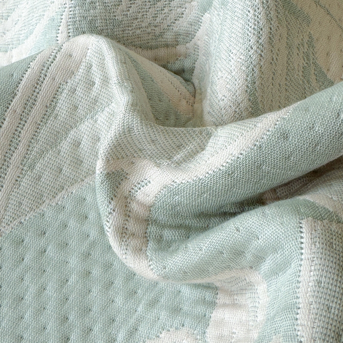 91家纺网 家纺一手货源 找家纺 2025新款A类纯棉针织三层纱提花多功能毯 青色-花叶